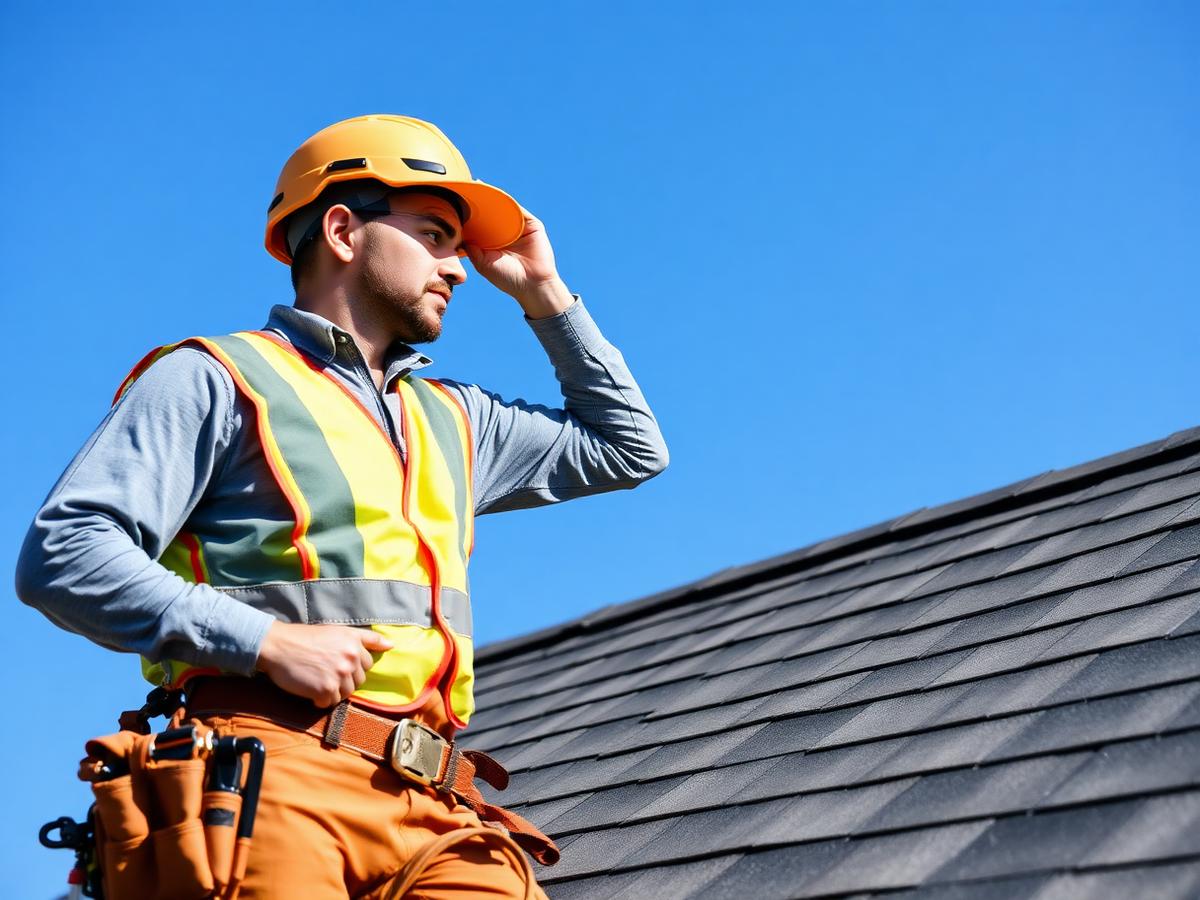 Roofer inspecting roof
